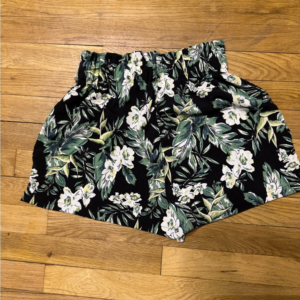 Floral Print Black Shorts